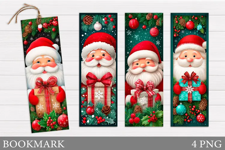 Santa Claus Bookmark Design. Christmas Bookmark Sublimation