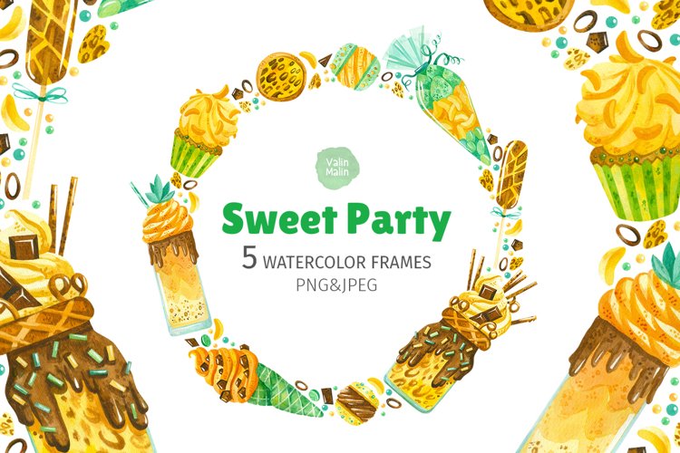 Sweet Party. 5 watercolor frames example image 1
