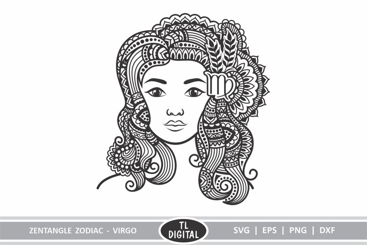 Zodiac Zentangle - Virgo / Maiden - SVG | EPS | PNG | DXF example image 1