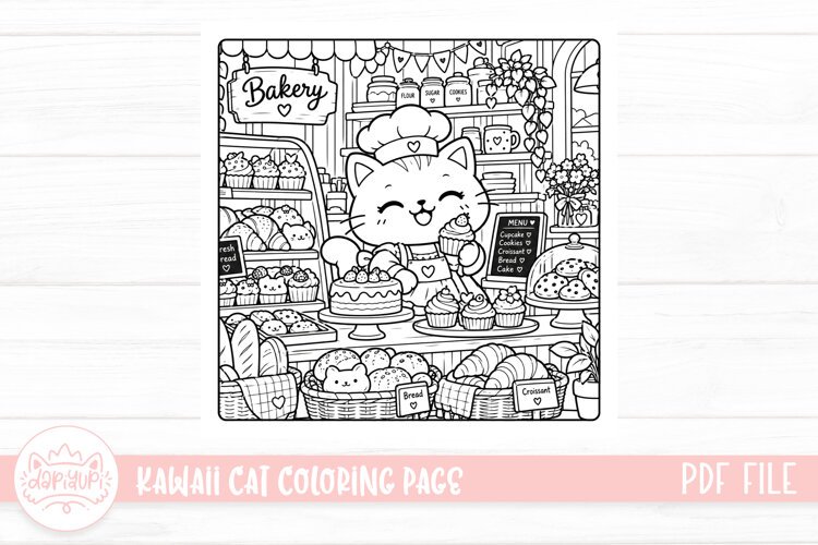 Cute Kawaii Cat Coloring Book example image 1