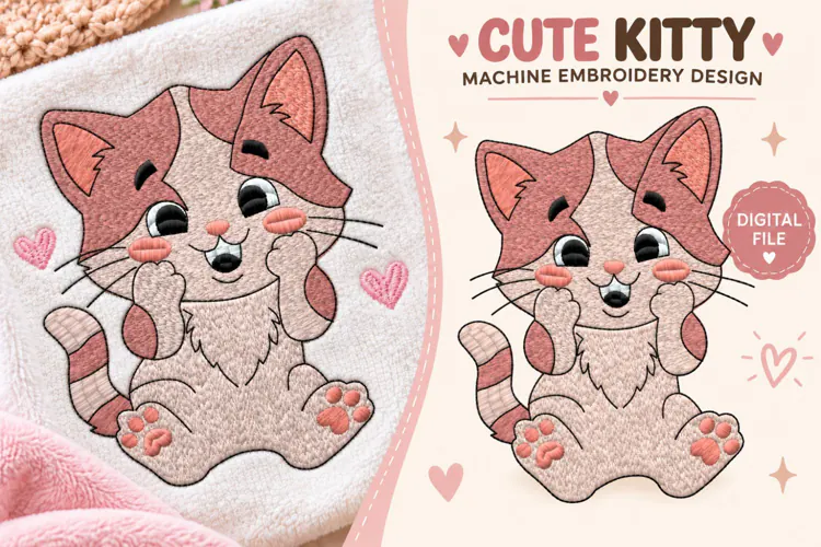 Cute Cat Machine Embroidery File