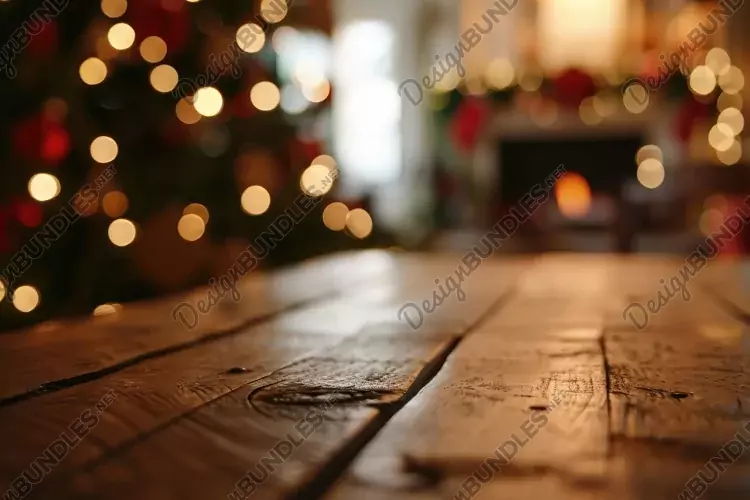 Empty Wooden Table with Blur Lights Wallpaper Background