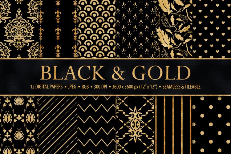 Black and Gold Seamless Papers - Damask   Geometric Patterns