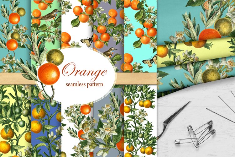 Orange Digital Paper, Orange Floral Paper Pack, summer