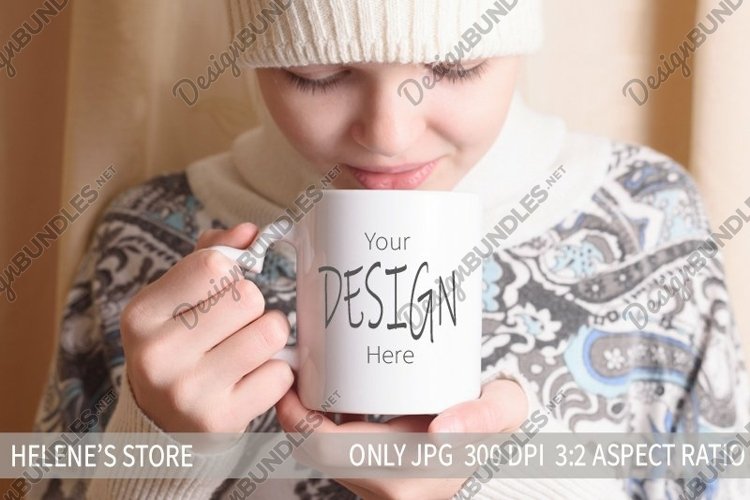 Mug Mockup - teen girl holding mug, white mug mockup. jpg