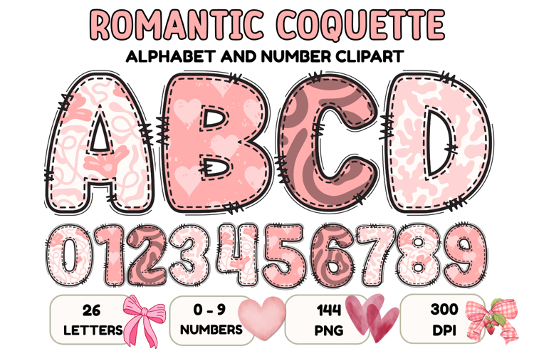 Romantic Coquette Alphabet PNG Letters & Numbers 300DPI