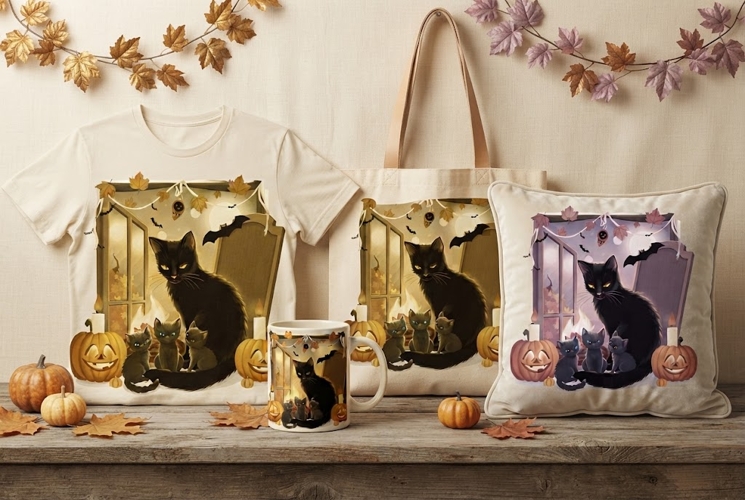 Halloween Black Cat Family PNG | Spooky Pumpkin Cat Design