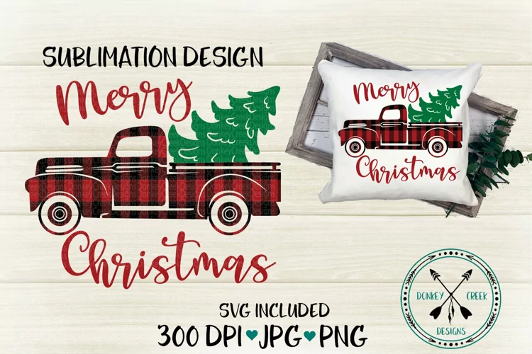 Plaid Christmas Truck Sublimation Design
