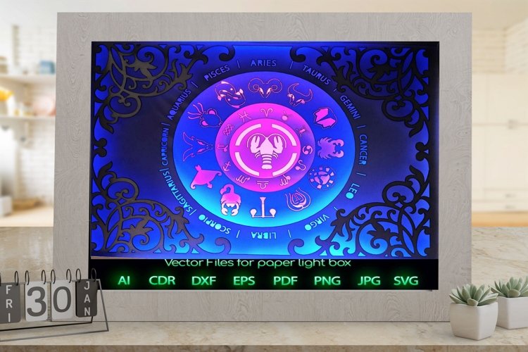 Zodiac sign cancer Light box template , Paper or cardbo example image 1