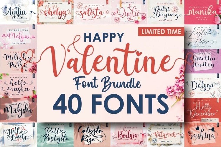 The 40 In 1 Happy Valentines Font Bundle - Special Price example image 1