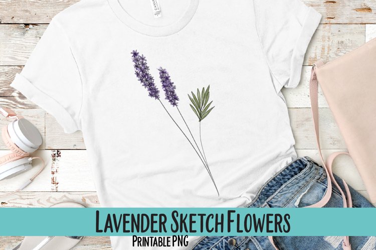 Lavender Sketched Flower Sublimation PNG example image 1