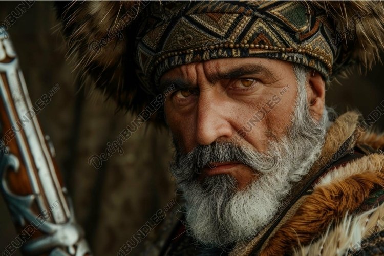 Intense warrior in traditional attire example image 1