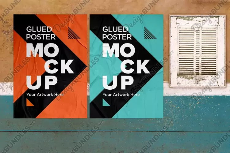 Poster Mockup with Glued, Wrinkled & Crumpled Paper Effect