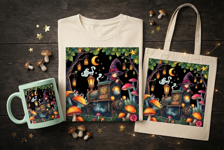Witch Train PNG | Magical Halloween Forest & Mushroom Clipar