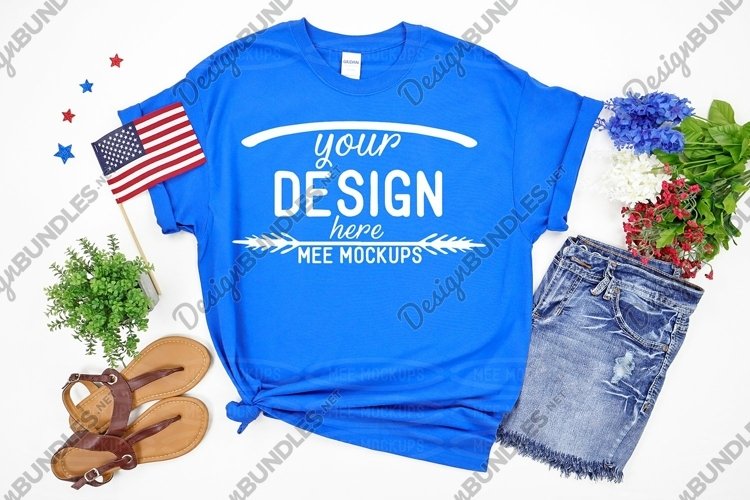 Download 4th Of July Mockup Royal Blue Adult Gildan T Shirt Mockup 1412381 Clothing Design Bundles