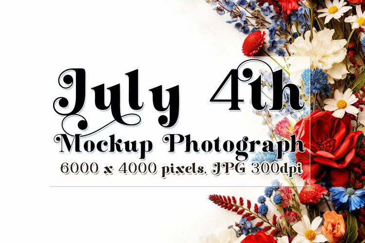 4th of July Mockup, July 4th Red White Blue Flowers Photo 4