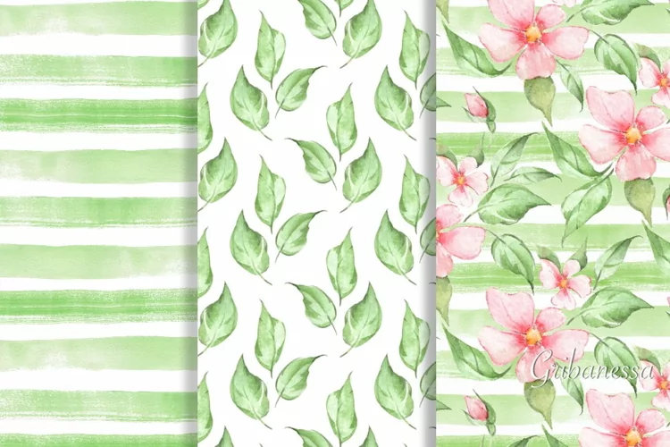 Spring Watercolor Floral & Leaves Patterns