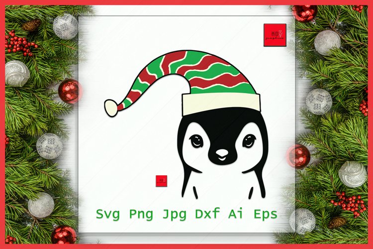 Penguin Elf hat svg, Penguin with Hat svg, Christmas svg example image 1