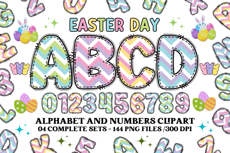 Easter Day Alphabet png clipart, easter day letters doodle