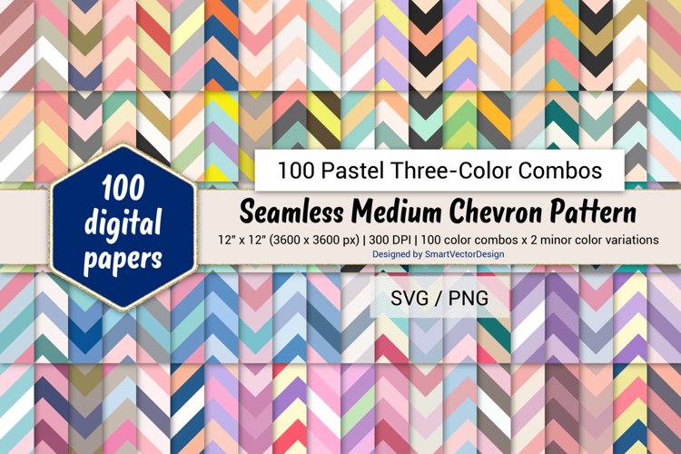 Seamless Medium Chevron Paper-100 Pastel Three-Color Combos example image 1