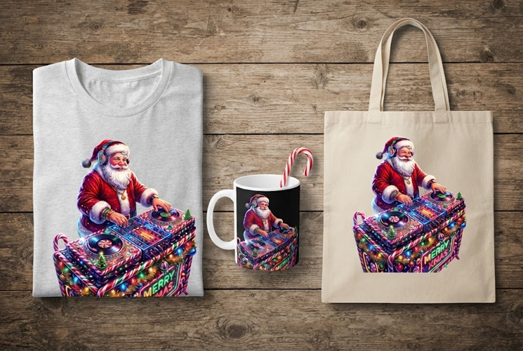 DJ Santa Claus Mixing Christmas Music Art