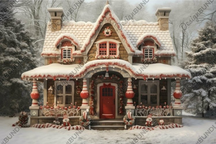 Enchanted winter cottage covered in snow