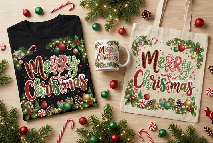 Merry Christmas PNG | Festive Holiday Typography Design example image 1