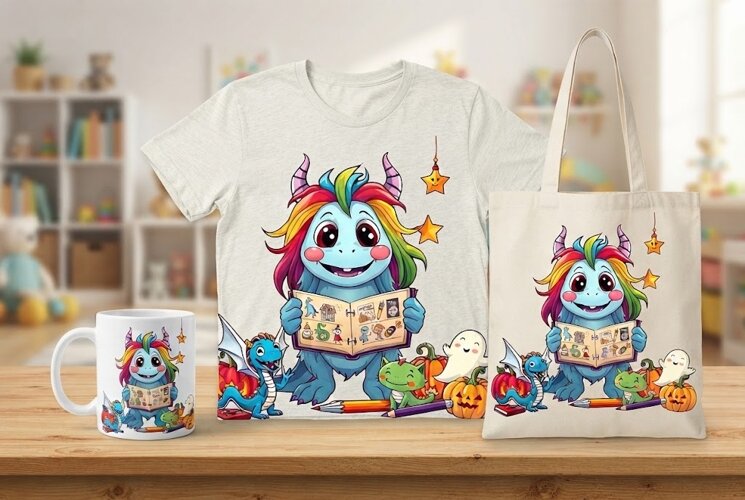 Halloween Monster Reading PNG | Cute Dragon Book Clipart example image 1