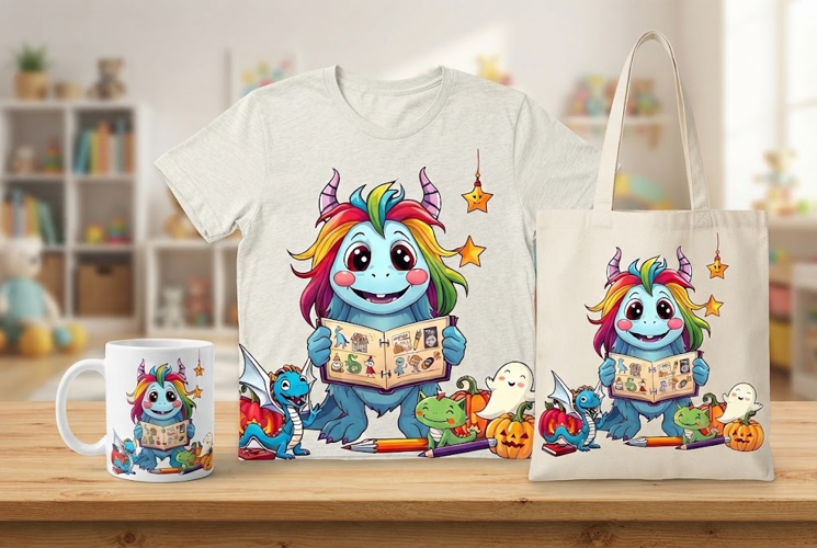 Halloween Monster Reading PNG | Cute Dragon Book Clipart