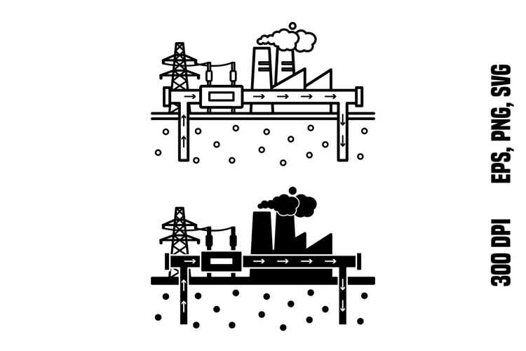 Geothermal Energy Plant Icons
