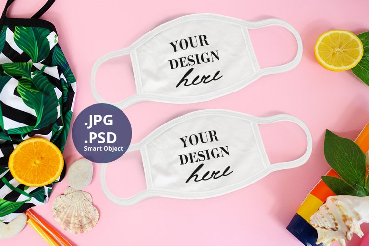 Two White Masks Tropical Mockup PSD, Summer mask Mockup PSD