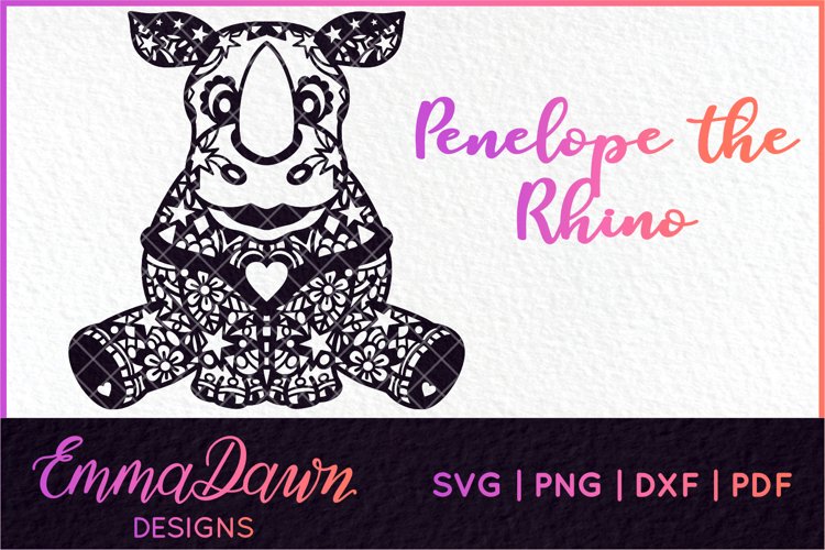 PENELOPE THE RHINO SVG MANDALA / ZENTANGLE DESIGN example image 1