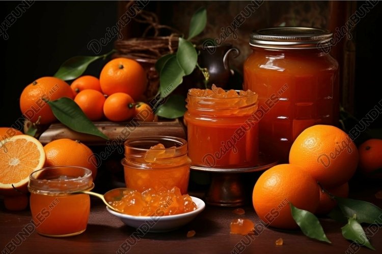 Homemade orange marmalade in glass jars