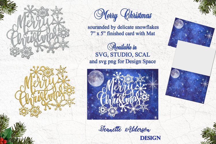 7x5 Christmas card with a greeting surrounded by snowflakes example image 1