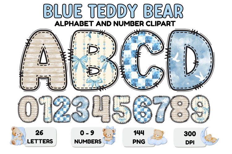 Blue Teddy Bear Alphabet PNG - Letters & Numbers Clipart