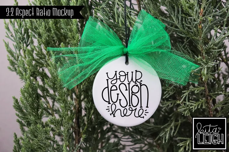 Green Tulle Flat Ceramic Ornament Mockup | Stylized Photo
