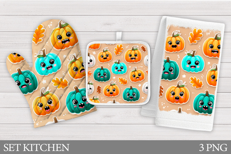 Funny Pumpkin Oven Mitt Design. Pumpkin Kitchen Towel