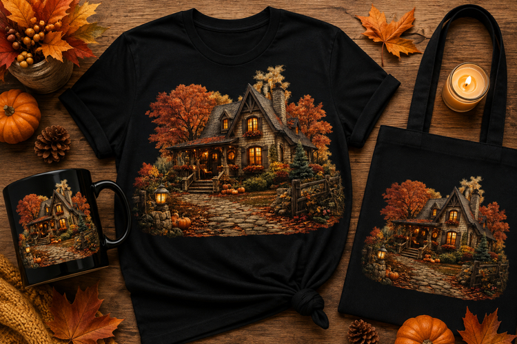 Autumn Cottage PNG | Cozy Fall Cottagecore Landscape Art