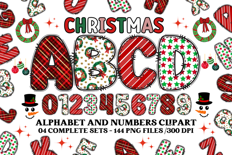 Christmas Alphabet png clipart, christmas letters doodle