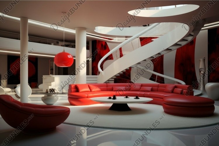 Modern luxurious living room with red accents example image 1