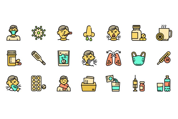 Flu icons set, outline style (651383)