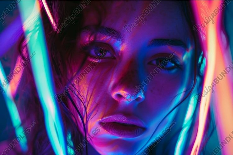 Vibrant neon portrait of a woman