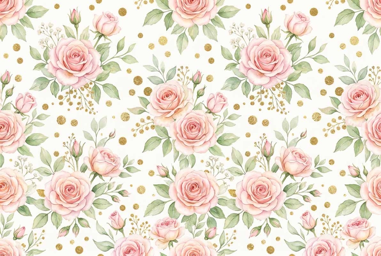 Watercolor Pattern with Pink Roses