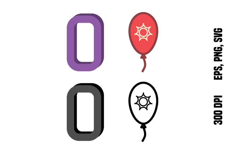 Number Zero and Balloon. Color and Line