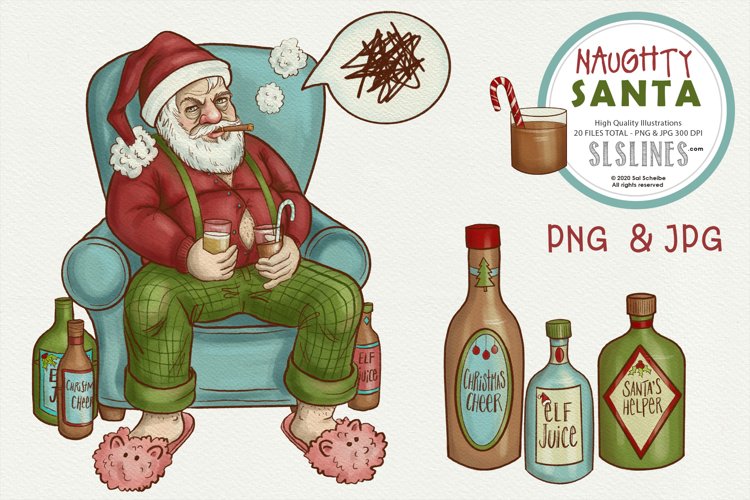 Naughty Santa Christmas Illustrations PNG example image 1