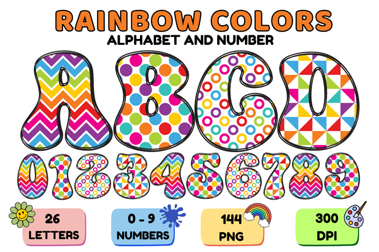 Rainbow Colors Alphabet PNG - Letters and Numbers Clipart