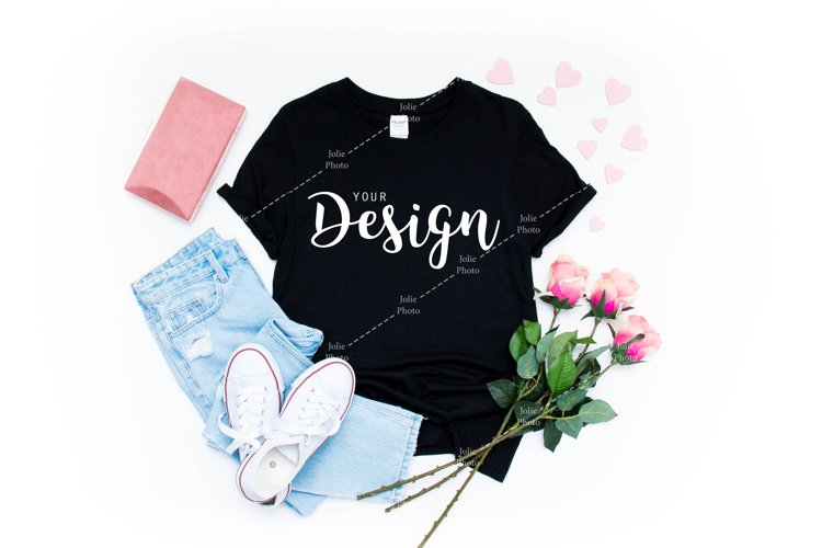 Valentines Day Gildan 64000 Softstyle Mockup Black T-Shirt