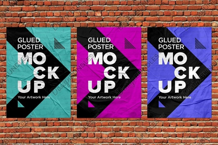 Poster Mockup with Glued, Wrinkled & Crumpled Paper Effect example image 1