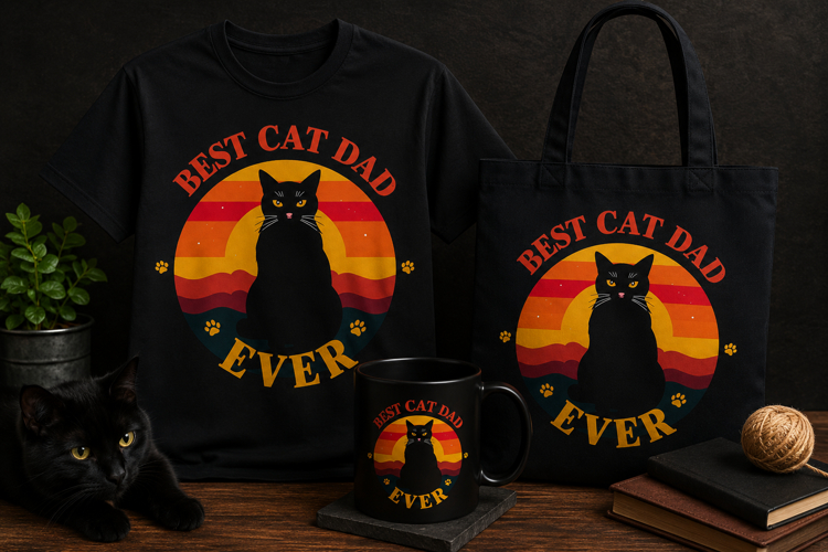 Best Cat Dad Ever PNG | Retro Vintage Cat Lover Design
