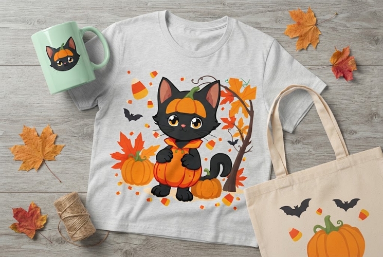 Halloween Black Cat PNG | Pumpkin Costume Autumn Clipart